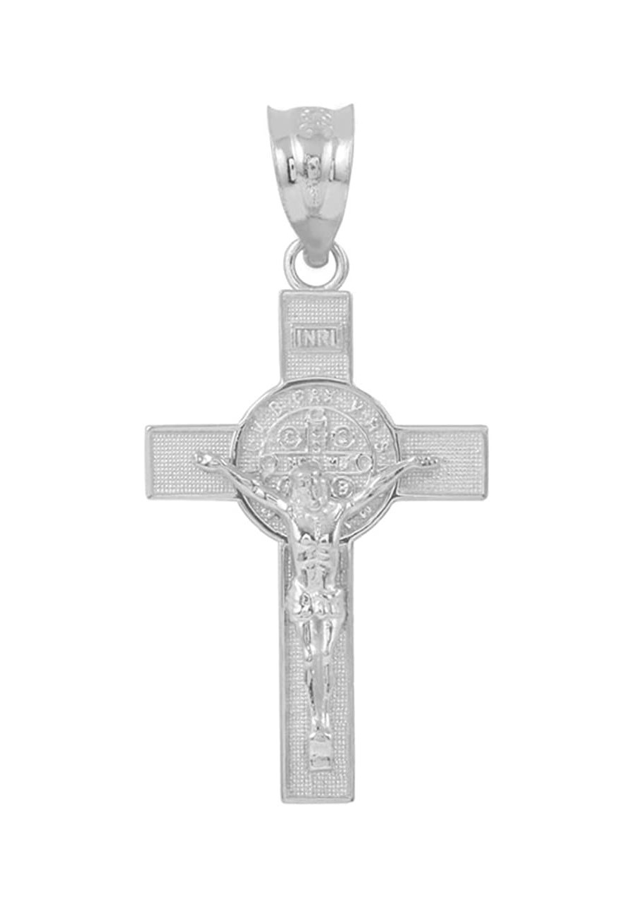 Solid 925 Sterling Silver St. Benedict Crucifix Cross Pendant Necklace (1.30") $23.68 Pendants & Coins