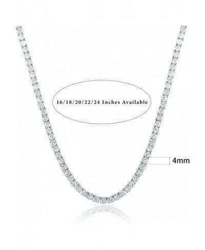 18K White Gold Plated 4.0mm Round Cubic Zirconia Classic Tennis Necklace 16/18/20/22/24 Inch $30.76 Pendant Necklaces