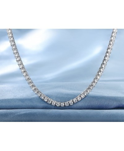 18K White Gold Plated 4.0mm Round Cubic Zirconia Classic Tennis Necklace 16/18/20/22/24 Inch $30.76 Pendant Necklaces