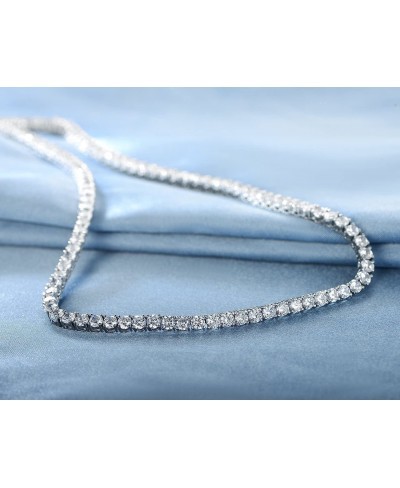 18K White Gold Plated 4.0mm Round Cubic Zirconia Classic Tennis Necklace 16/18/20/22/24 Inch $30.76 Pendant Necklaces