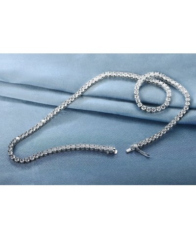 18K White Gold Plated 4.0mm Round Cubic Zirconia Classic Tennis Necklace 16/18/20/22/24 Inch $30.76 Pendant Necklaces