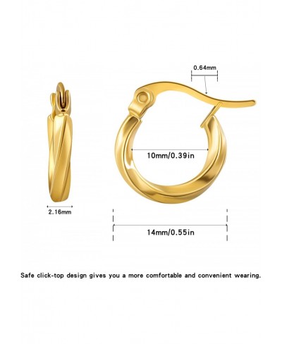 Small Twist Hoop Earrings Stainless Steel Hypoallergenic Round Ripple Hoops in 14k Gold Plated Cute Geometric Loop Huggie Cli...