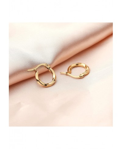 Small Twist Hoop Earrings Stainless Steel Hypoallergenic Round Ripple Hoops in 14k Gold Plated Cute Geometric Loop Huggie Cli...