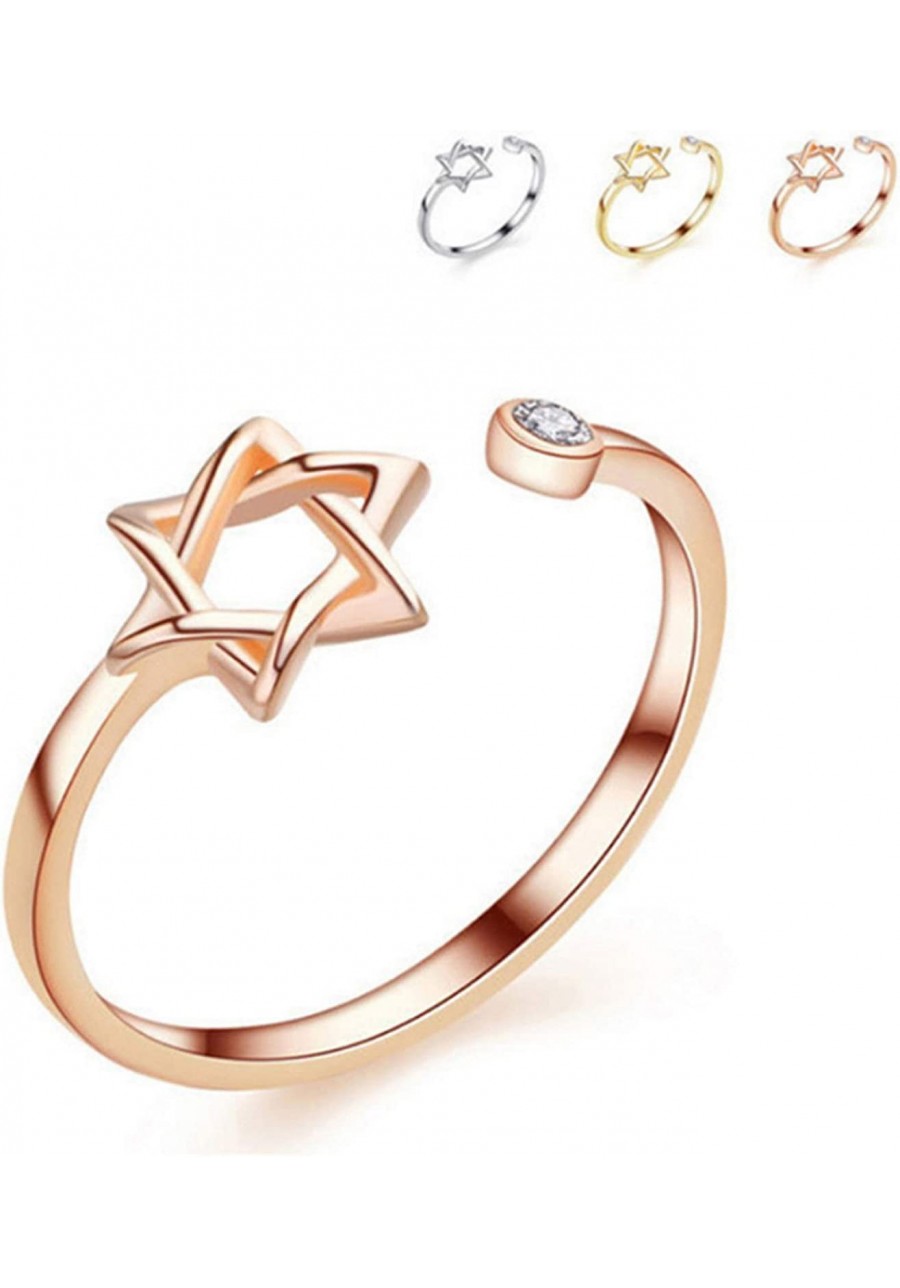 Zircon Jewish Star of David Ring for Women Simple Open Hexagram Finger Ring Jewelry $13.25 Bands