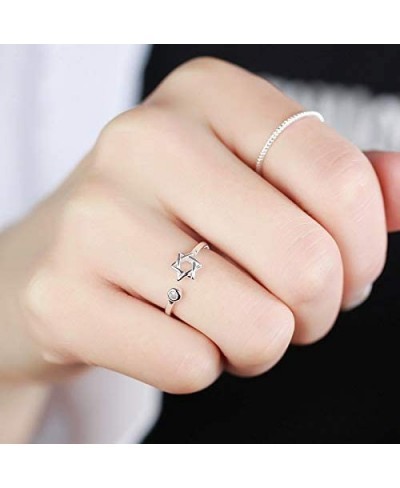 Zircon Jewish Star of David Ring for Women Simple Open Hexagram Finger Ring Jewelry $13.25 Bands