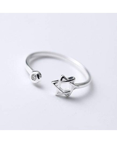 Zircon Jewish Star of David Ring for Women Simple Open Hexagram Finger Ring Jewelry $13.25 Bands