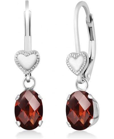 1.60 Ct Oval Checkerboard Red Garnet 925 Sterling Silver Heart Shape Lever Earrings $26.04 Hoop