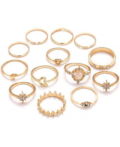 Knuckle Joint Stackable Rings Set for Women Vintage Boho Carved Flowers Sun Moon Midi Finger Rings Jewelry $11.84 Stacking