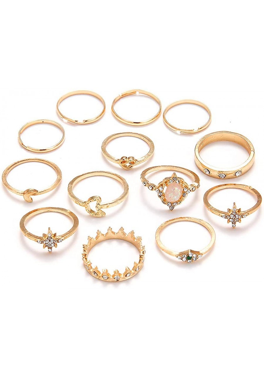 Knuckle Joint Stackable Rings Set for Women Vintage Boho Carved Flowers Sun Moon Midi Finger Rings Jewelry $11.84 Stacking