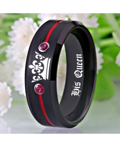 Free Custom Engraving Matching Couples Her King and His Queen Ring Set in Black Tungsten Carbide Rings With Two White CZ- His...