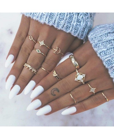 Knuckle Joint Stackable Rings Set for Women Vintage Boho Carved Flowers Sun Moon Midi Finger Rings Jewelry $11.84 Stacking