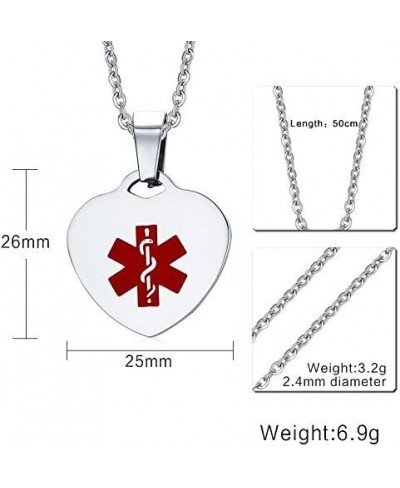 Free Engraving-Heart Shape Medical Alert ID Pendant Necklace/Keychain for Men Women 20 Inches Chain $10.77 Pendant Necklaces