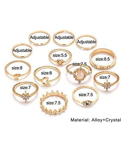 Knuckle Joint Stackable Rings Set for Women Vintage Boho Carved Flowers Sun Moon Midi Finger Rings Jewelry $11.84 Stacking