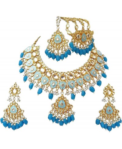 Meena Kundan Indian Bridal Wedding Designer Gold Plated Pearls Choker Necklace Jewelry Set $49.30 Jewelry Sets