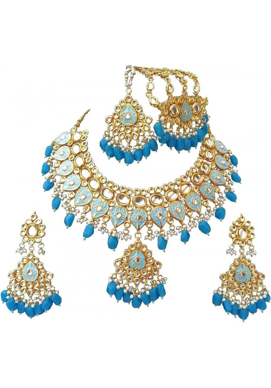 Meena Kundan Indian Bridal Wedding Designer Gold Plated Pearls Choker Necklace Jewelry Set $49.30 Jewelry Sets