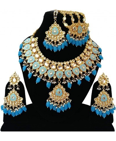 Meena Kundan Indian Bridal Wedding Designer Gold Plated Pearls Choker Necklace Jewelry Set $49.30 Jewelry Sets