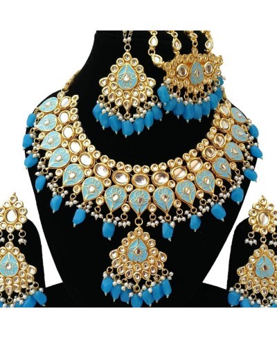 Meena Kundan Indian Bridal Wedding Designer Gold Plated Pearls Choker Necklace Jewelry Set $49.30 Jewelry Sets