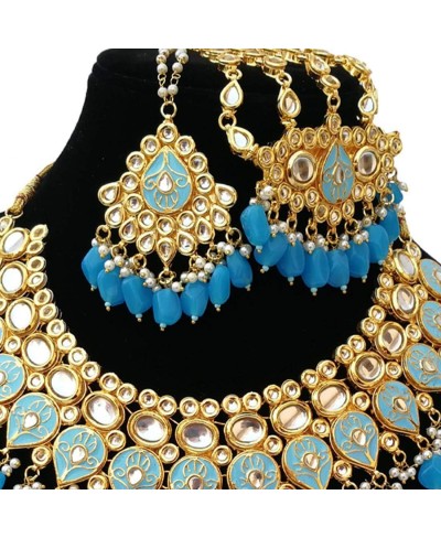 Meena Kundan Indian Bridal Wedding Designer Gold Plated Pearls Choker Necklace Jewelry Set $49.30 Jewelry Sets