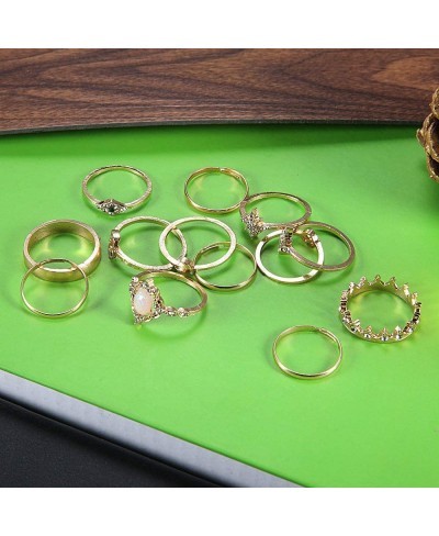 Knuckle Joint Stackable Rings Set for Women Vintage Boho Carved Flowers Sun Moon Midi Finger Rings Jewelry $11.84 Stacking