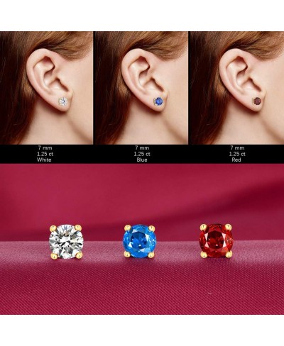 Women's CZ Stud Earrings Simulated Diamond 18K Gold Plated Round Cubic Zirconia Ear Stud Set White Red Blue CZ Stones (3 Pair...