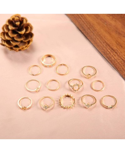 Knuckle Joint Stackable Rings Set for Women Vintage Boho Carved Flowers Sun Moon Midi Finger Rings Jewelry $11.84 Stacking