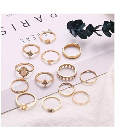 Knuckle Joint Stackable Rings Set for Women Vintage Boho Carved Flowers Sun Moon Midi Finger Rings Jewelry $11.84 Stacking