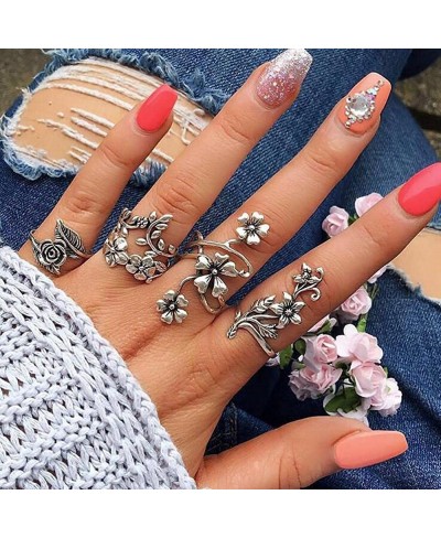 4 Pcs Knuckle Rings Set for Women Stackable Finger Ring Sets Bohemian Retro Adjustable Joint Statement Finger Rings Cool Fing...