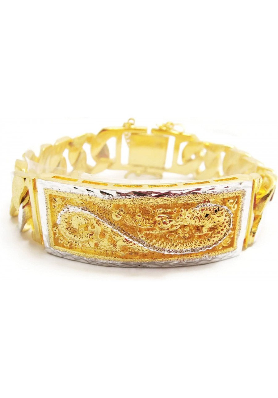 Dragon Thai Gold Plated Bangle 24k Thai Baht Yellow & White Gold Filled Bracelet 8 Inch 58 Grams 15 mm $44.52 Link