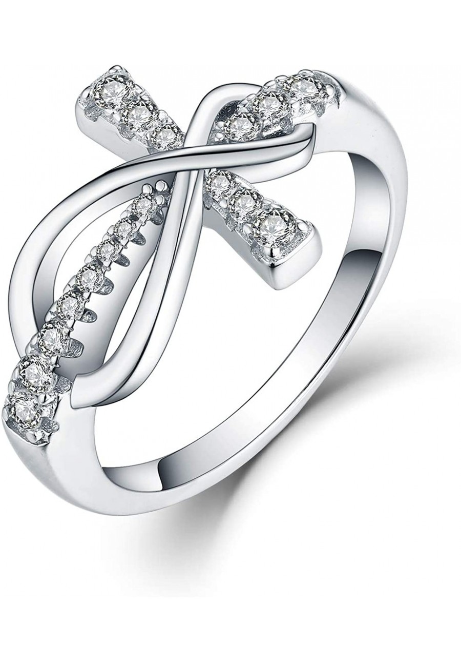 925 Sterling Silver Cubic Zirconia Cross Infinity Ring $36.83 Statement