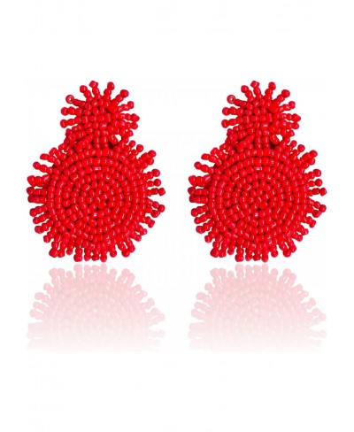 Statement Red Tassel Drop Earrings Bohemian Beaded Round Dangle Earrings Gift for Women Handmade $10.40 Drop & Dangle