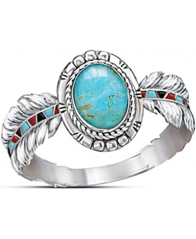 Rings Women Creative Turquoise Ring Retro Engraved Feather Enamel Ring Mothers Day Gifts Jewelry $6.49 Statement