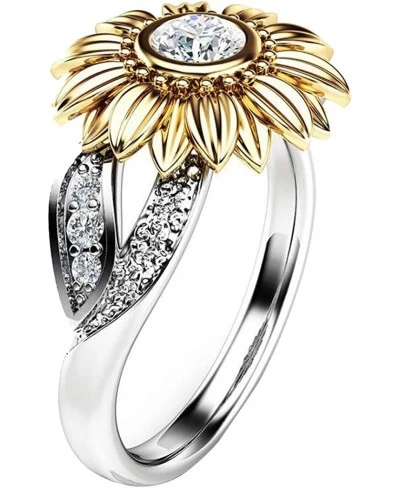 Engagement Ring Wedding Band Sunflower Zirconia Inlaid Statment Ring Proposal Ring Jewelry Gifts for Women $6.29 Engagement R...