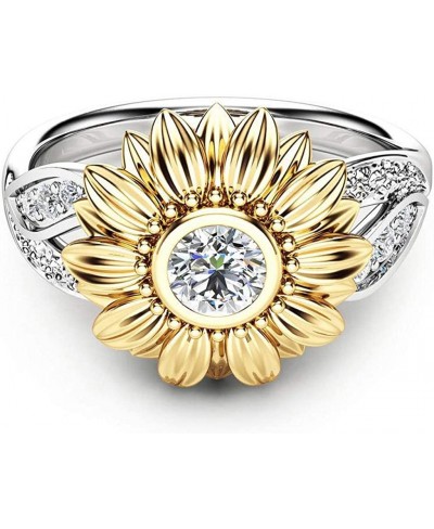 Engagement Ring Wedding Band Sunflower Zirconia Inlaid Statment Ring Proposal Ring Jewelry Gifts for Women $6.29 Engagement R...