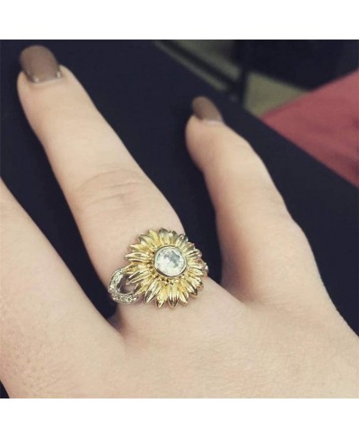 Engagement Ring Wedding Band Sunflower Zirconia Inlaid Statment Ring Proposal Ring Jewelry Gifts for Women $6.29 Engagement R...