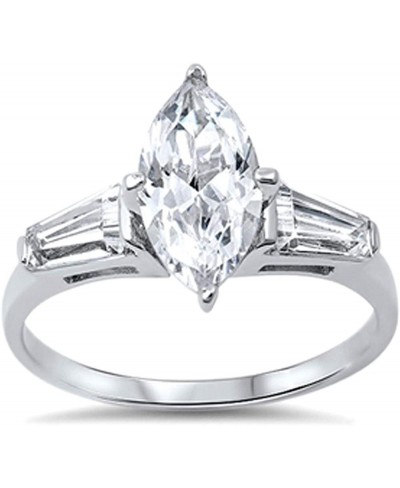 Sterling Silver Baguette Accent Marquise CZ Solitaire Engagement Ring 14MM (Size 5 to 10) 10 $33.02 Engagement Rings