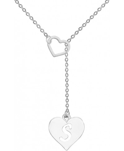 Heart Shaped Y Necklace with 26 Initial Alphabet Letters for Women 18 + 2 inches (S Rhodium/Silver) $18.60 Y-Necklaces