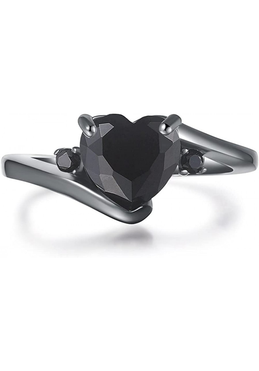 Black Gold Plated Heart Shaped Stone Solitaire Style Wedding Engagement Promise Statement Ring $12.21 Engagement Rings