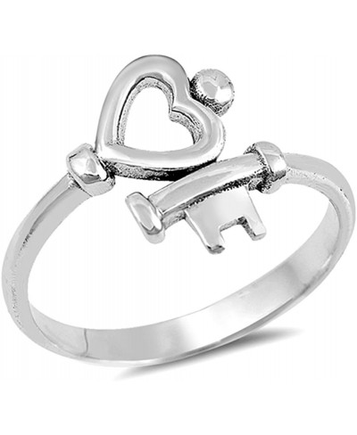 Heart Key Love Promise Ring New .925 Sterling Silver High Polish Band Size 9 $13.32 Bands