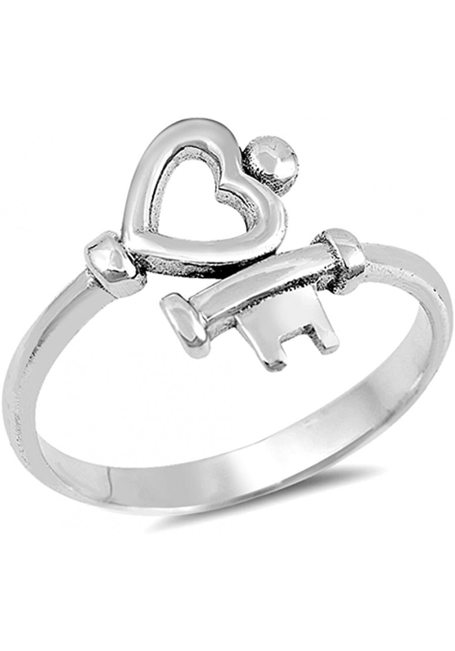 Heart Key Love Promise Ring New .925 Sterling Silver High Polish Band Size 9 $13.32 Bands