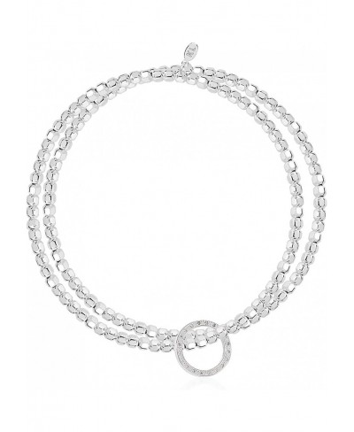 Lila Womens 7 inch Stretch Silver Plated Double Facetted Charm Strand Bracelet Pave Crystal Halo $29.60 Stretch