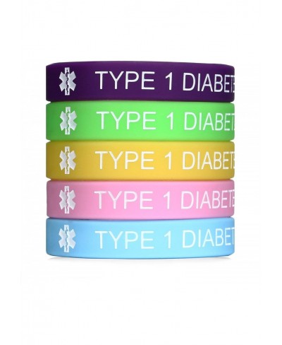 Type 1 Diabetes Medical Alert Silicone Bracelet for Women 7.5 inches Pack of 5 $8.29 Identification