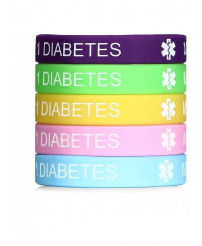 Type 1 Diabetes Medical Alert Silicone Bracelet for Women 7.5 inches Pack of 5 $8.29 Identification