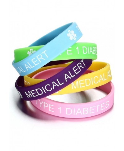 Type 1 Diabetes Medical Alert Silicone Bracelet for Women 7.5 inches Pack of 5 $8.29 Identification