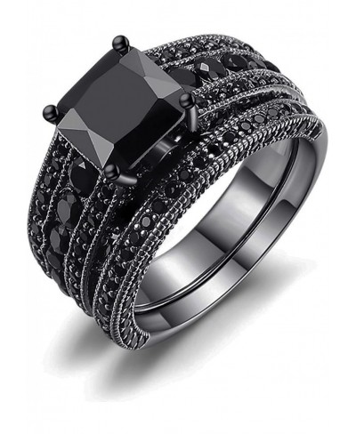 Black Sterling Silver Princess Cut Cubic Zirconia Wedding Engagement Bridal Rings Set $29.92 Bridal Sets