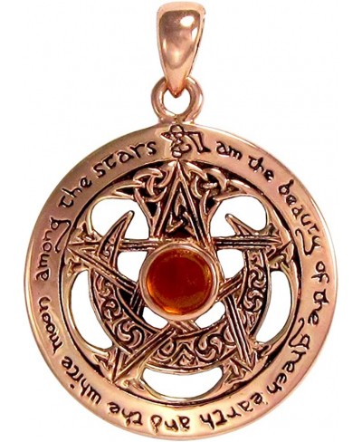 Copper Moon Pentacle Pendant with Synthetic Amber $22.89 Pendants & Coins