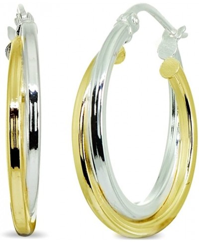 Sterling Silver Two-Tone Double Layer Polished Round Click-Top Hoop Earrings $18.64 Hoop