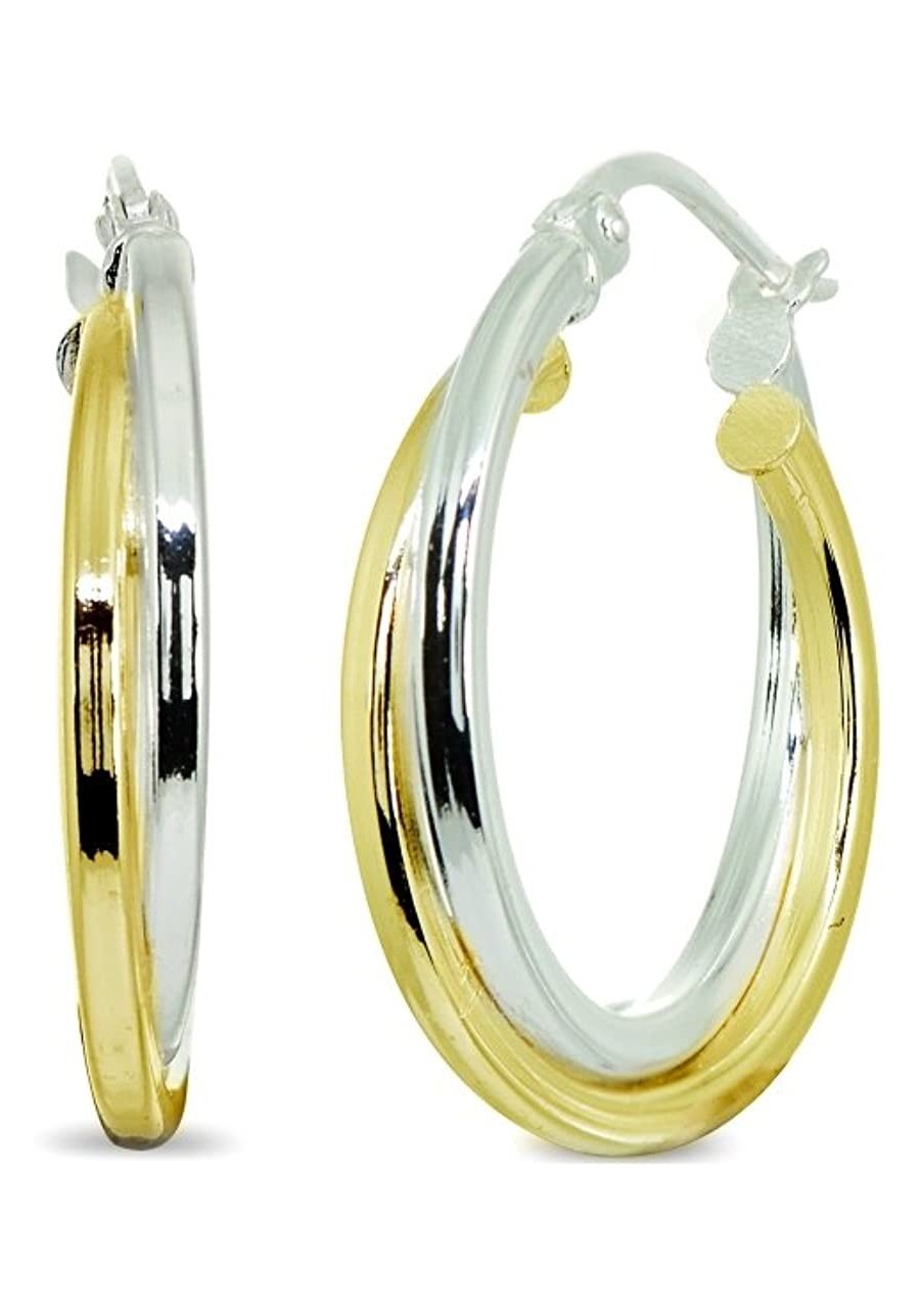 Sterling Silver Two-Tone Double Layer Polished Round Click-Top Hoop Earrings $18.64 Hoop