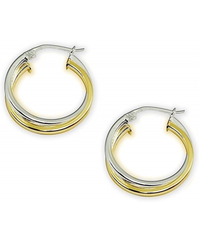 Sterling Silver Two-Tone Double Layer Polished Round Click-Top Hoop Earrings $18.64 Hoop