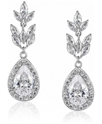 Cubic Zirconia Teardrop Wedding Earrings for Brides Birdesmaids Crystal Marquise Bridal Drop Earrings for Women Prom Jewelry ...