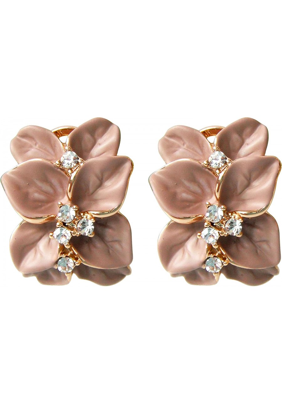 18k Gold Plated White Crystal colorful Enamel Leaves Flower Omega Back Earrings $10.69 Stud